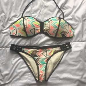 •Body Glove• Geometric Cut Out Zip Up Bikini Set